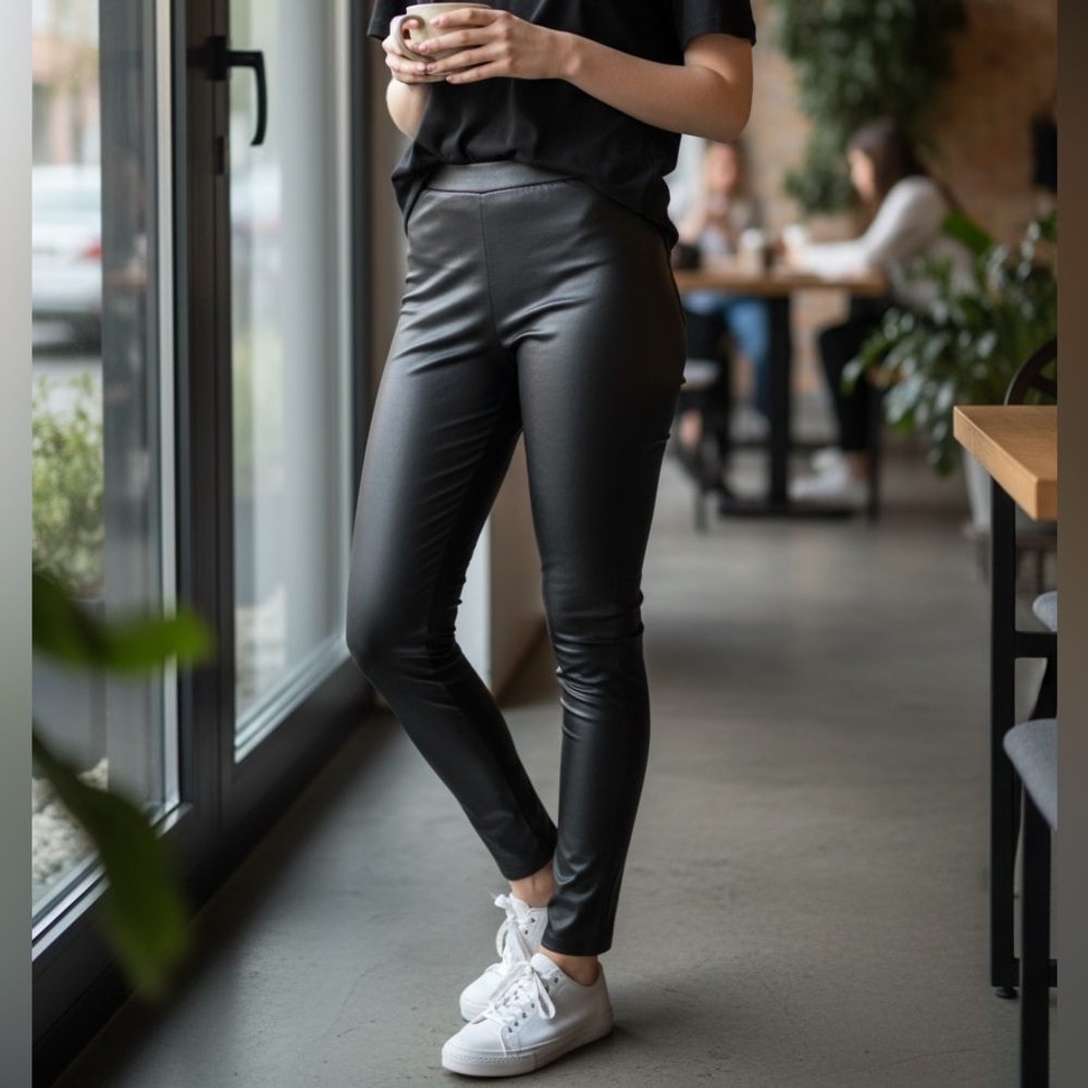 Bebe Stretch Faux Leather Leggings - Black